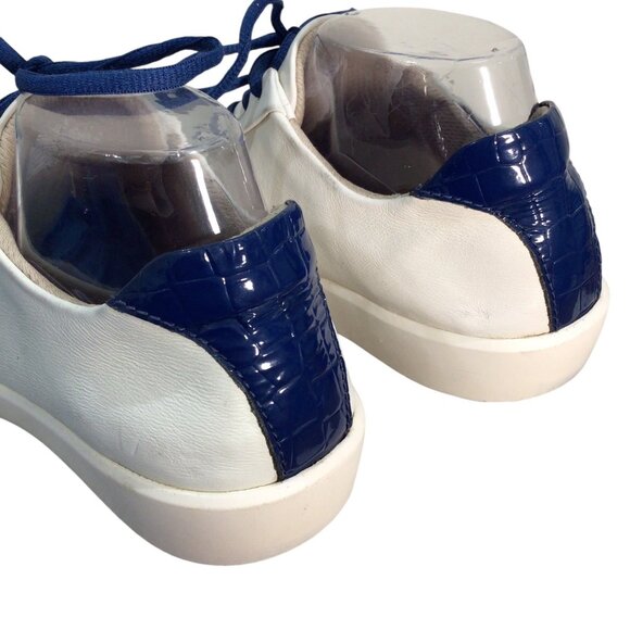 PAKIRA GOLF Diva Dundee Golf Shoes 9.5 WHT Calf Leather Navy Embossed Croc Heel - Picture 10 of 10